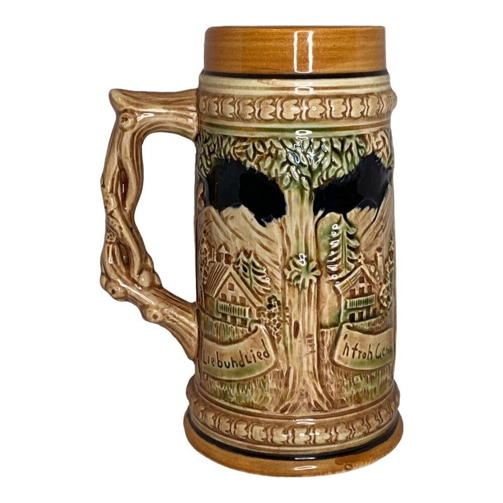 Vintage German Beer Stein Made In Japan 7" Brown Stoneware